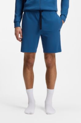 Short en coton stretch &agrave; logo brod&eacute;, Bleu