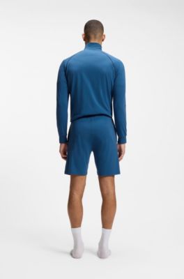 Short en coton stretch &agrave; logo brod&eacute;, Bleu