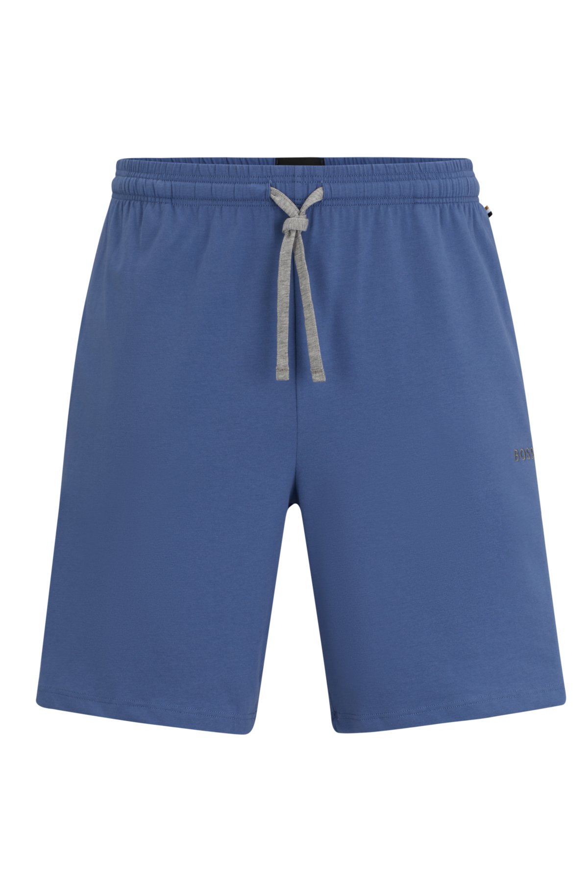 Stretch-cotton regular-rise shorts with embroidered logo, Blue