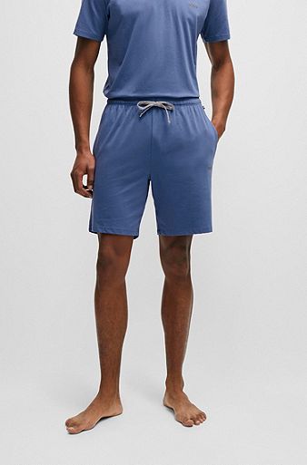Stretch-cotton shorts with drawstring waist and embroidered logo, Blue