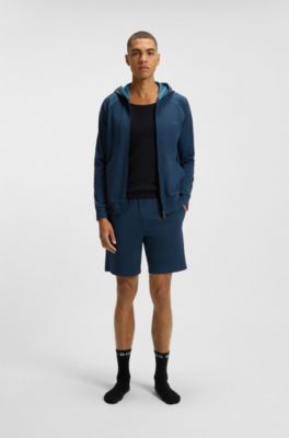 Shorts i bomuld med str&aelig;k og broderet logo, Bl&aring;