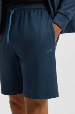 Shorts i bomuld med str&aelig;k og broderet logo, Bl&aring;