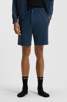 Short van stretchkatoen met logostiksel, Blauw