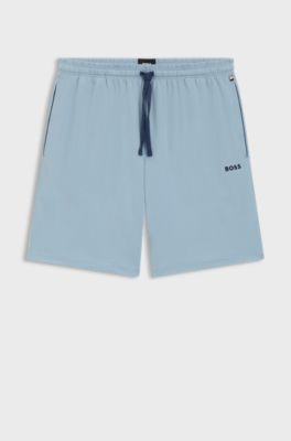 Bermuda in cotone elasticizzato con logo ricamato, Celeste