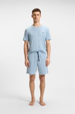 Stretch-cotton shorts with embroidered logo, Light Blue