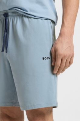 Shorts aus Stretch-Baumwolle mit aufgesticktem Logo, Hellblau
