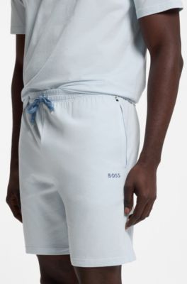 Bermuda in cotone elasticizzato con logo ricamato, Celeste