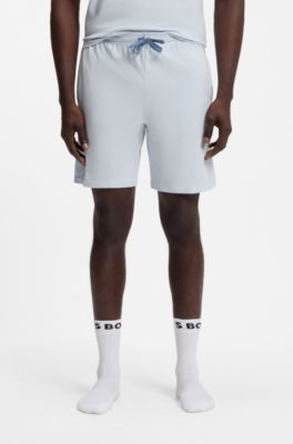 Stretch-cotton shorts with embroidered logo, Light Blue