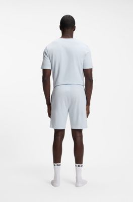 Bermuda in cotone elasticizzato con logo ricamato, Celeste