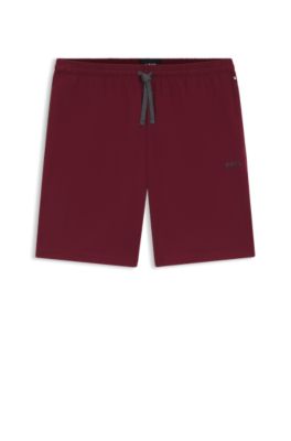 Bermuda in cotone elasticizzato con logo ricamato, Rosso scuro