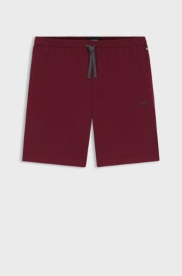 Bermuda in cotone elasticizzato con logo ricamato, Rosso scuro