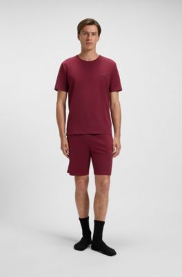 Bermuda in cotone elasticizzato con logo ricamato, Rosso scuro