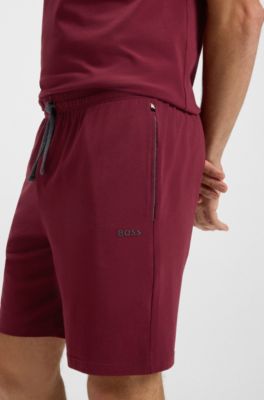 Short van stretchkatoen met logostiksel, Donkerrood