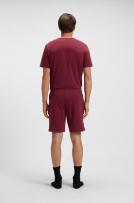 Bermuda in cotone elasticizzato con logo ricamato, Rosso scuro
