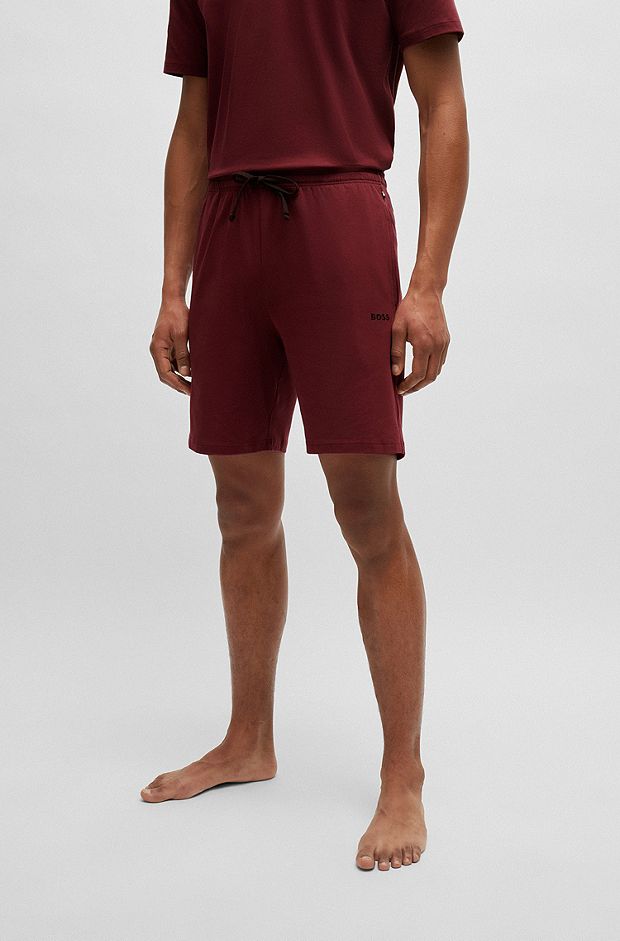 Stretch-cotton regular-rise shorts with embroidered logo, Dark Red
