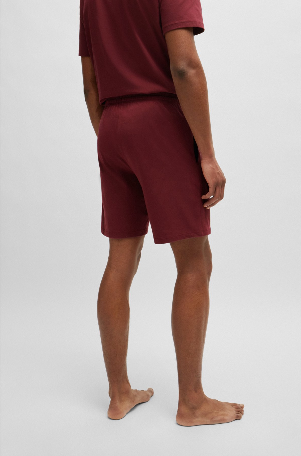 Stretch-cotton regular-rise shorts with embroidered logo, Dark Red