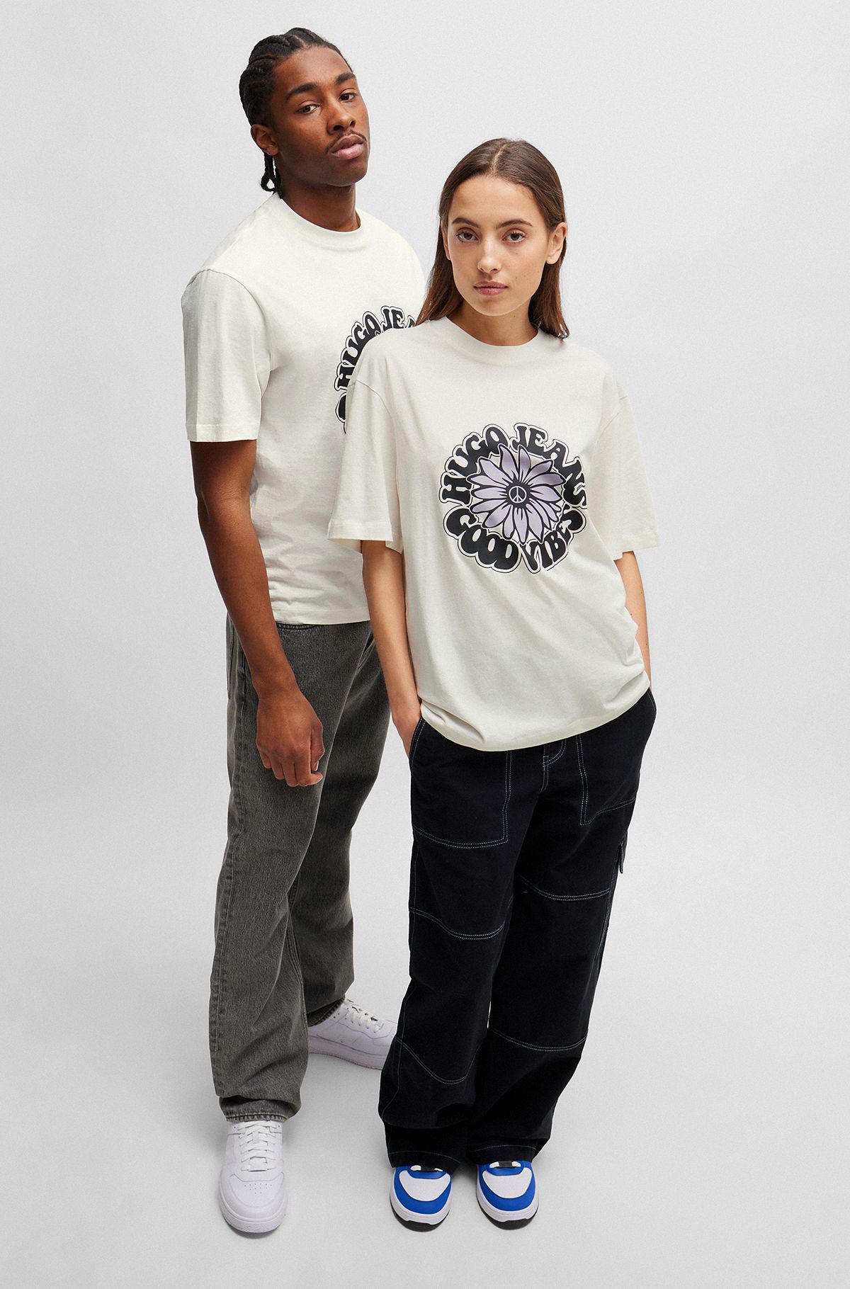 T-shirt van katoenen jersey met retro-artwork, Wit