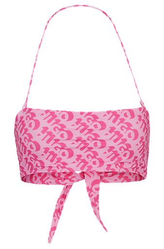 Bandeau bikini top with repeat logo print, Pink Patterned