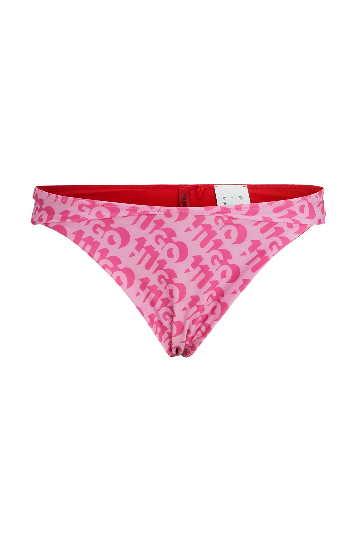 Brazilian bikini bottoms with repeat logo print, Pink Patterned
