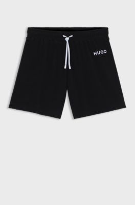 Short en coton m&eacute;lang&eacute; avec logo, Noir