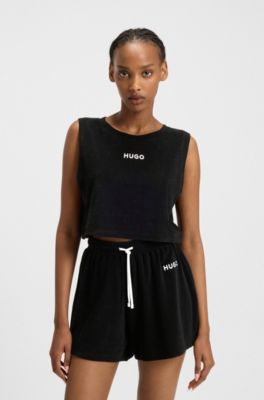 Short en coton m&eacute;lang&eacute; avec logo, Noir