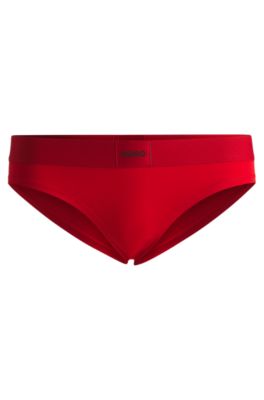 Stretch-cotton briefs with red logo label, Red
