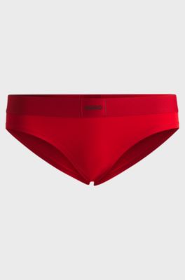 Stretch-cotton briefs with red logo label, Red