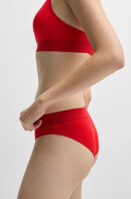 Stretch-cotton briefs with red logo label, Red