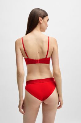 Stretch-cotton briefs with red logo label, Red