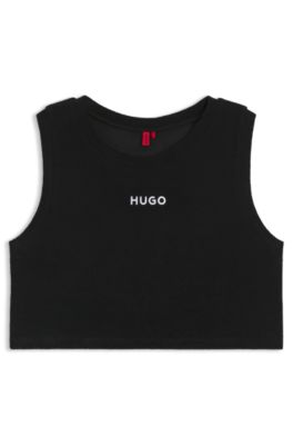 Cropped cotton-blend vest top with logo detail, Black