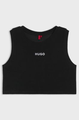 Cropped cotton-blend vest top with logo detail, Black