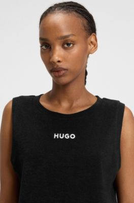 Cropped cotton-blend vest top with logo detail, Black