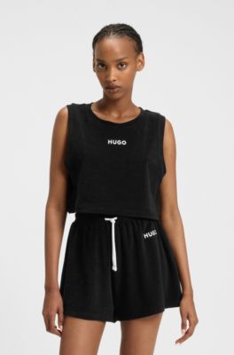 D&eacute;bardeur court en coton m&eacute;lang&eacute; avec logo, Noir