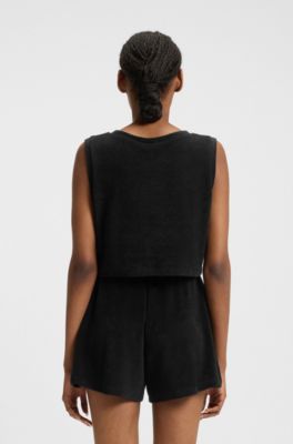 Cropped cotton-blend vest top with logo detail, Black