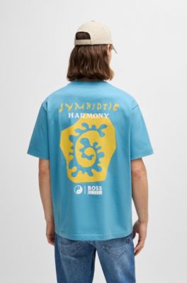 BOSS - Cotton-jersey T-shirt with decorative reflective artwork 