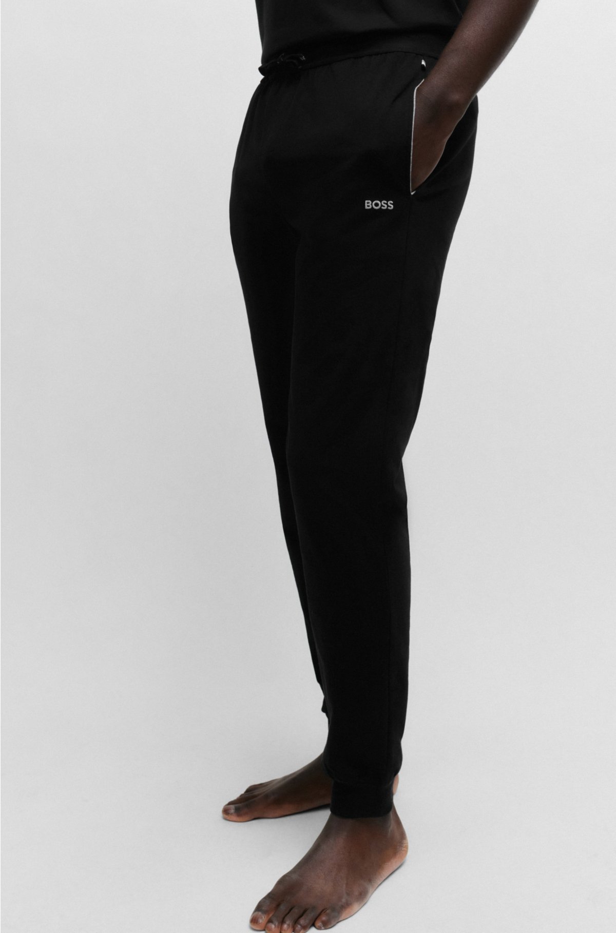 Stretch-cotton tracksuit bottoms with logo detail, Black