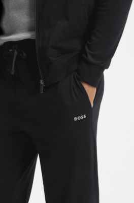 Stretch-cotton tracksuit bottoms with embroidered logo, Black