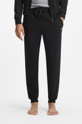 Stretch-cotton tracksuit bottoms with embroidered logo, Black