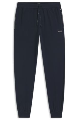Trainingsbroek van stretchkatoen met logostiksel, Donkerblauw