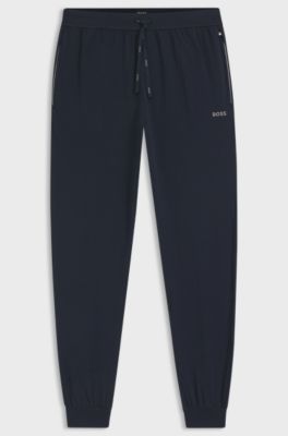 Trainingsbroek van stretchkatoen met logostiksel, Donkerblauw