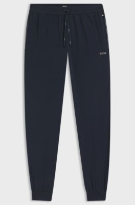 Trainingsbroek van stretchkatoen met logostiksel, Donkerblauw