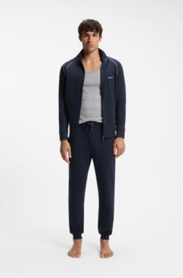 Stretch-cotton tracksuit bottoms with embroidered logo, Dark Blue