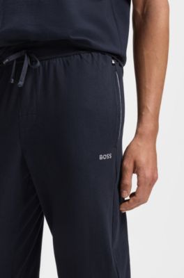 Stretch-cotton tracksuit bottoms with embroidered logo, Dark Blue
