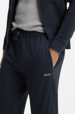 Stretch-cotton tracksuit bottoms with embroidered logo, Dark Blue