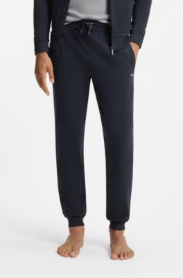 Stretch-cotton tracksuit bottoms with embroidered logo, Dark Blue