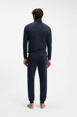 Stretch-cotton tracksuit bottoms with embroidered logo, Dark Blue