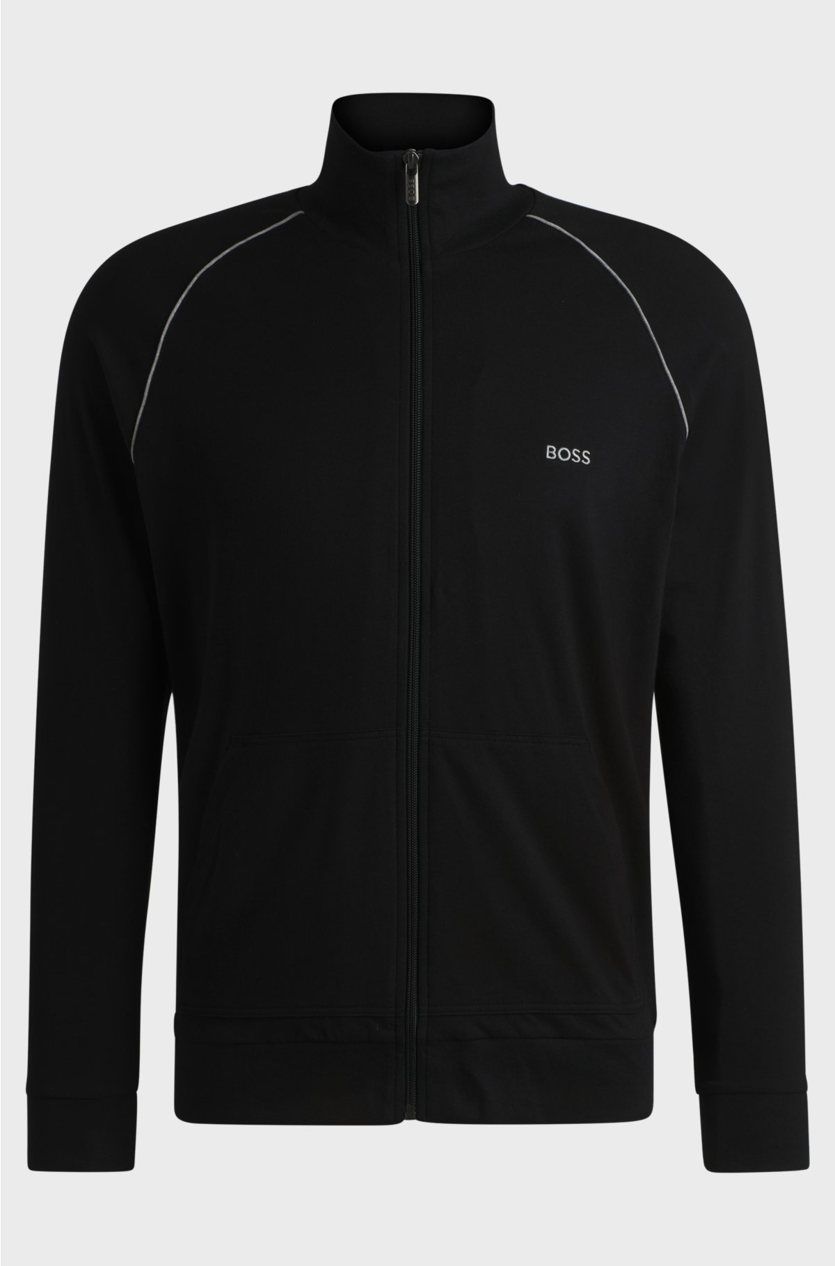 Stretch-cotton zip-up jacket with logo detail, Black