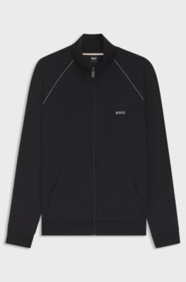 Veste zipp&eacute;e en coton stretch avec logo brod&eacute;, Noir