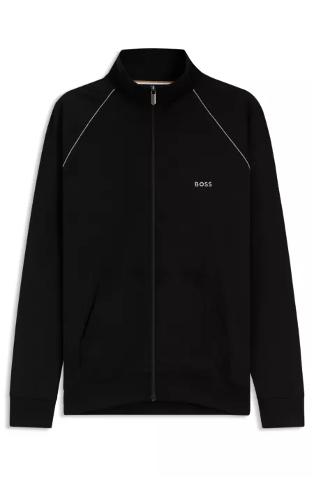 Zip-up jacket in stretch cotton with embroidered logo