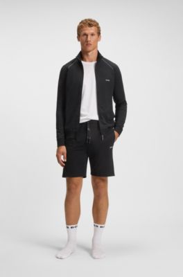 Stretch-cotton zip-up jacket with embroidered logo, Black